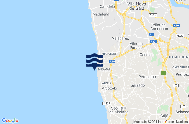 Praia de Miramar, Portugalの潮見表地図