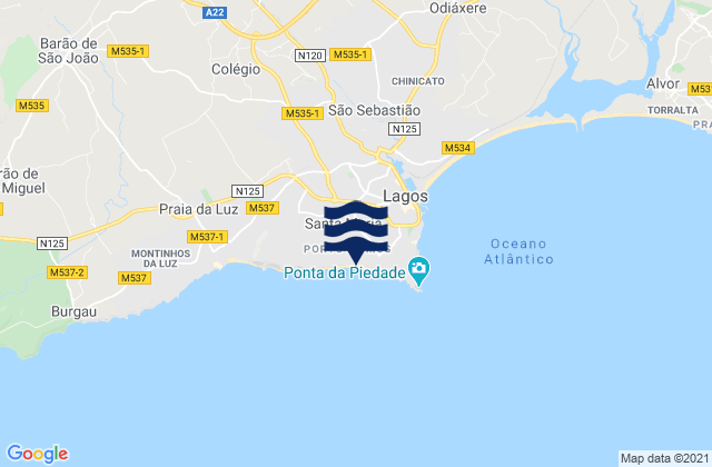 Praia de Porto de Mós, Portugalの潮見表地図
