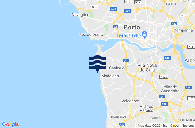 Praia de Salgueiros, Portugalの潮見表地図