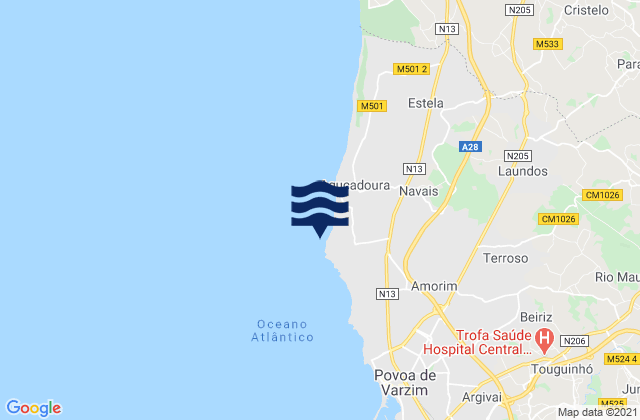 Praia de Santo André, Portugalの潮見表地図