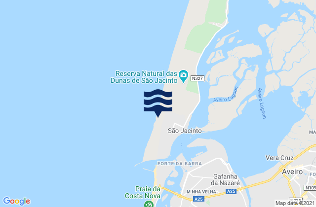 Praia de São Jacinto, Portugalの潮見表地図
