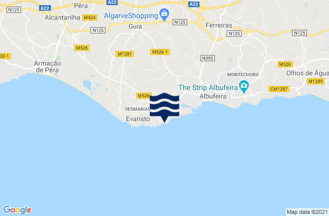Praia de São Rafael, Portugalの潮見表地図