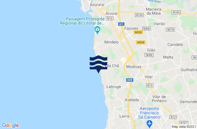 Praia de Vila Chã, Portugalの潮見表地図