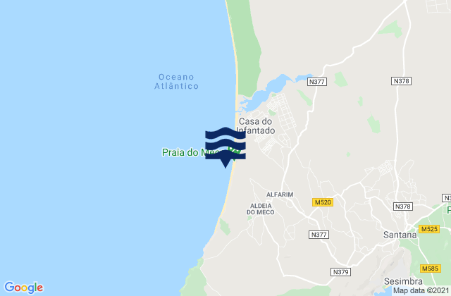 Praia do Meco, Portugalの潮見表地図
