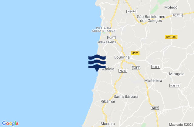 Praia do Porto das Barcas, Portugalの潮見表地図