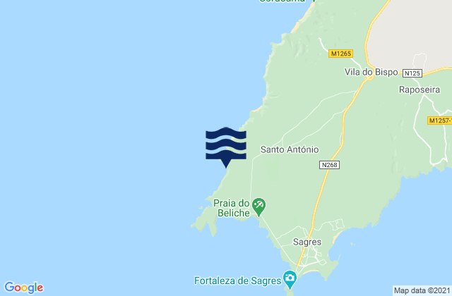 Praia do Telheiro, Portugalの潮見表地図