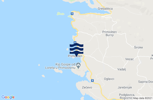 Primošten, Croatiaの潮見表地図