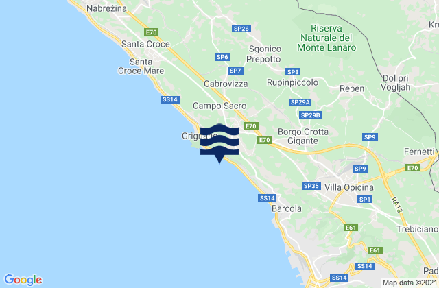 Prosecco-Contovello, Italyの潮見表地図