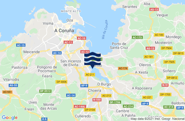 Provincia da Coruña, Spainの潮見表地図