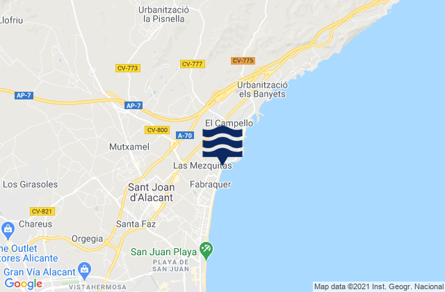 Provincia de Alicante, Spainの潮見表地図