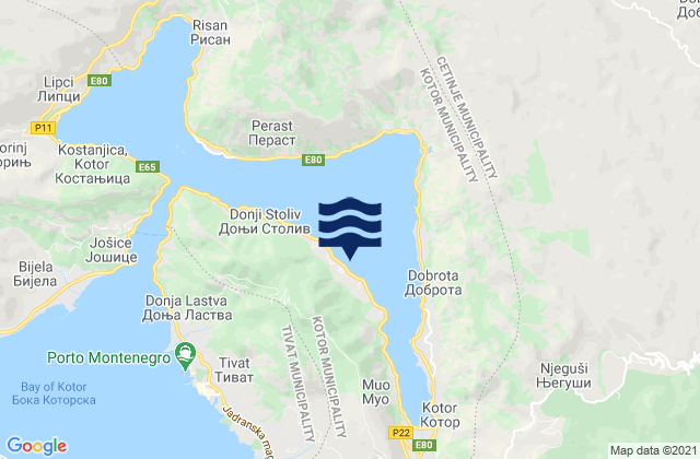 Prčanj, Montenegroの潮見表地図