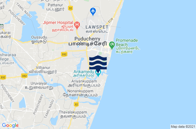 Puducherry, Indiaの潮見表地図