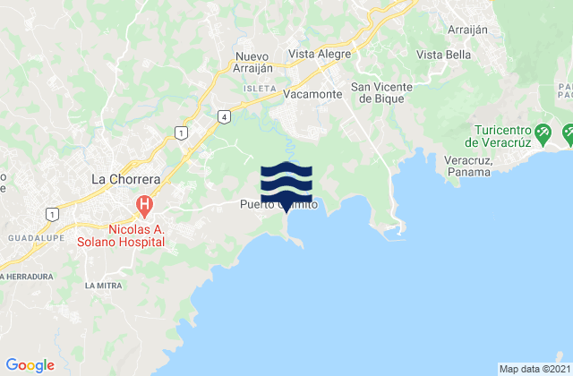 Puerto Caimito, Panamaの潮見表地図