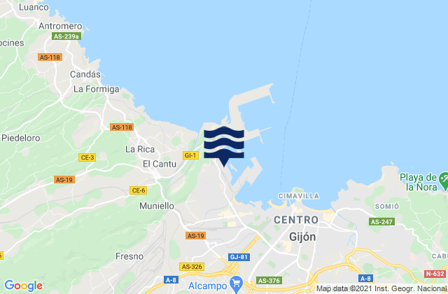Puerto de Gijón, Spainの潮見表地図