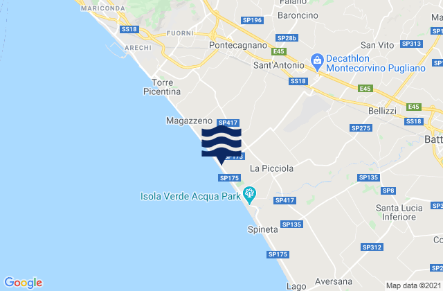 Pugliano, Italyの潮見表地図