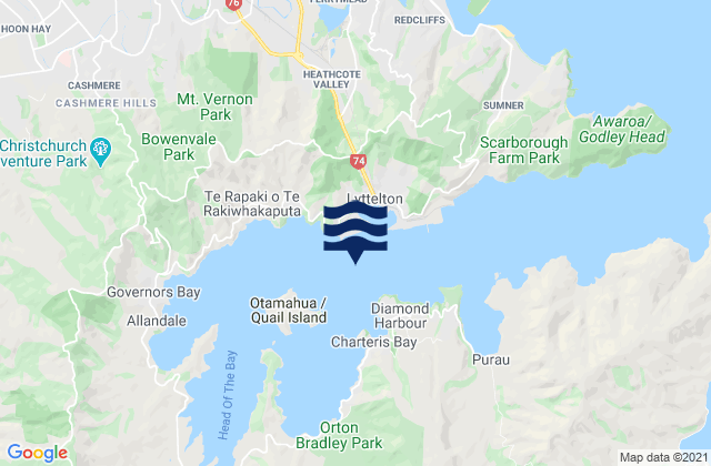 Quail Island Beach, New Zealandの潮見表地図