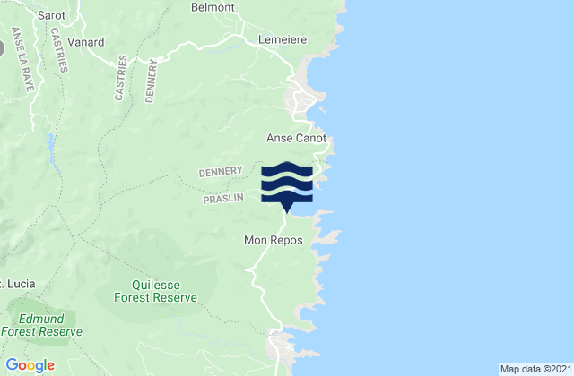 Quarter of Praslin, Saint Luciaの潮見表地図