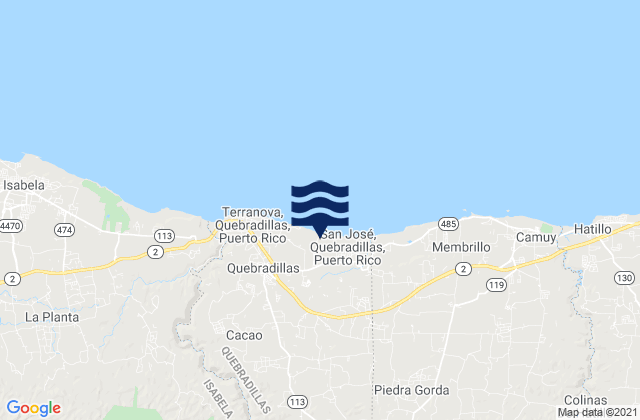 Quebradillas Municipio, Puerto Ricoの潮見表地図