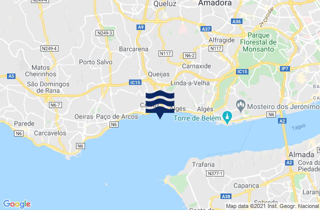 Queluz, Portugalの潮見表地図