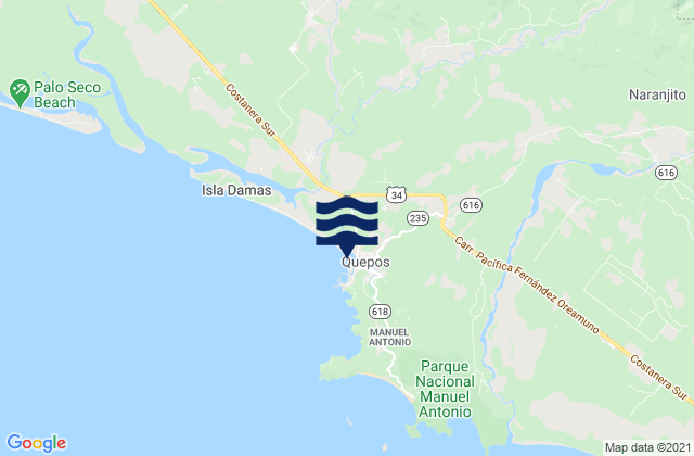 Quepos, Costa Ricaの潮見表地図