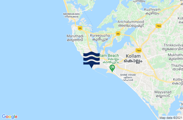Quilon, Indiaの潮見表地図