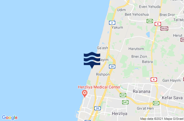 Ra'anana, Israelの潮見表地図
