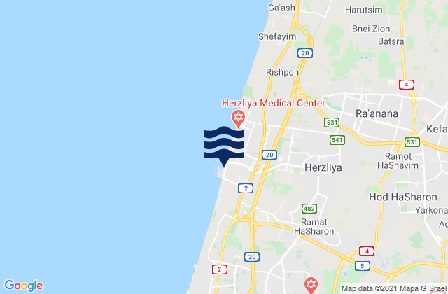 Ramat HaSharon, Israelの潮見表地図