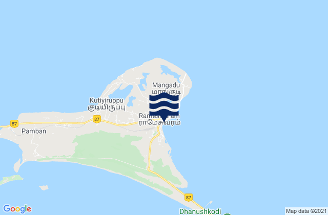 Rameswaram, Indiaの潮見表地図