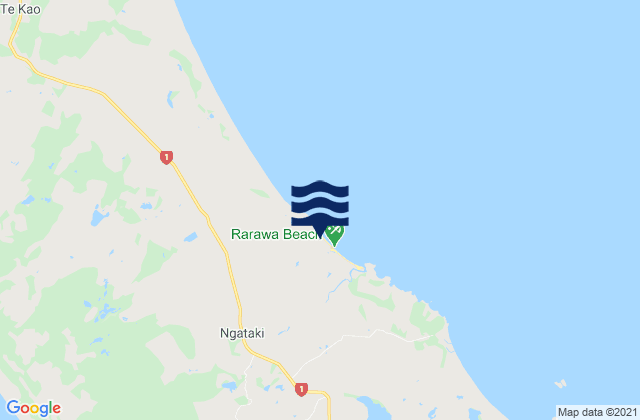 Rarawa Beach, New Zealandの潮見表地図