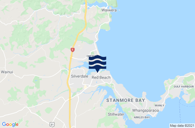 Red Beach Auckland, New Zealandの潮見表地図