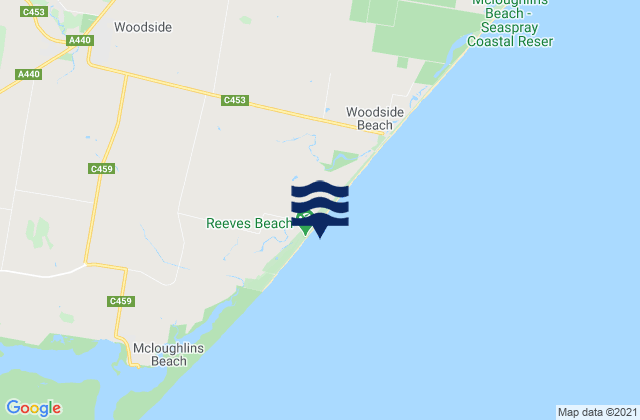 Reeves Beach, Australiaの潮見表地図