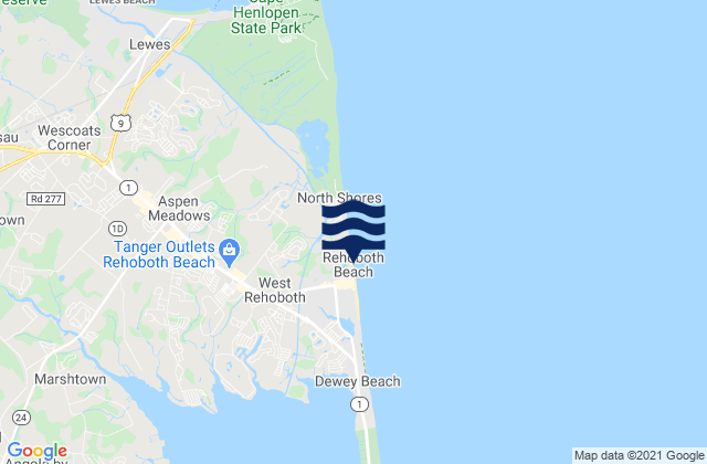 Rehoboth Beach, United Statesの潮見表地図