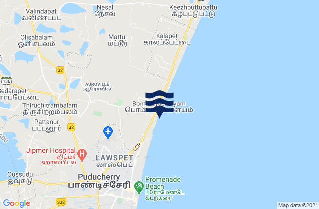 Repos Beach (Pondicherry), Indiaの潮見表地図