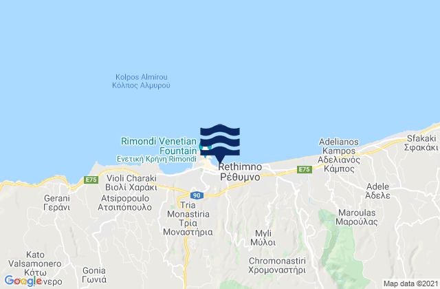 Rethymno, Greeceの潮見表地図
