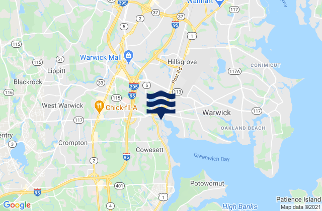 Rhode Island, United Statesの潮見表地図