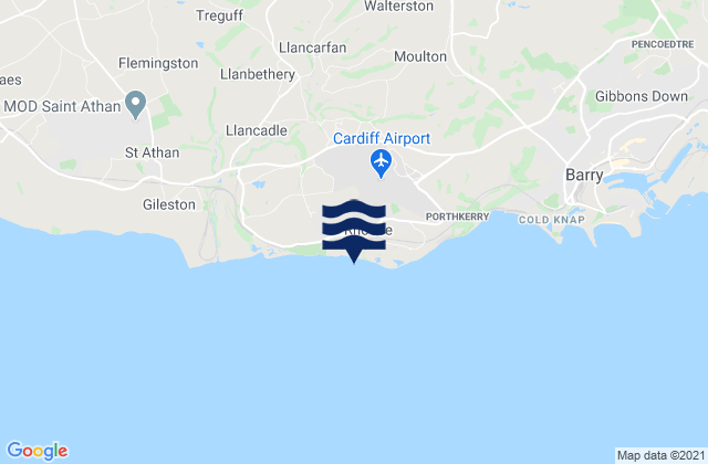 Rhoose, United Kingdomの潮見表地図