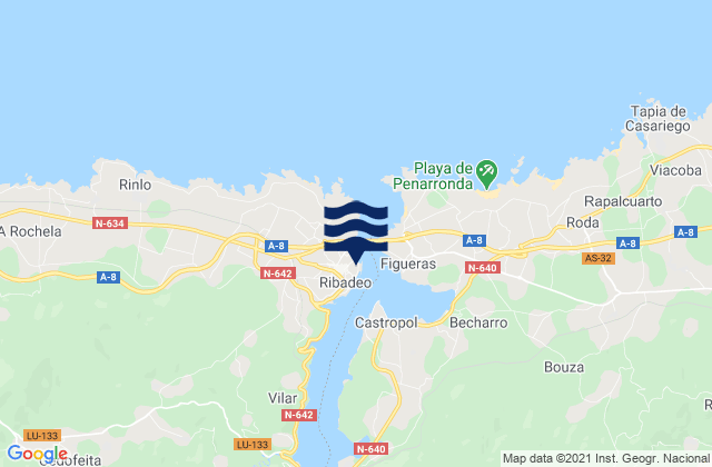 Ribadeo, Spainの潮見表地図
