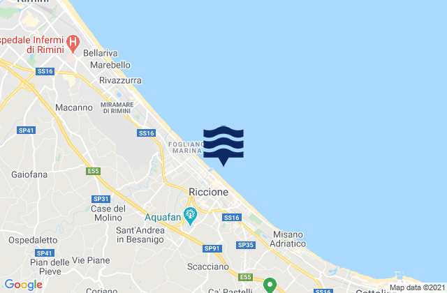 Riccione, Italyの潮見表地図