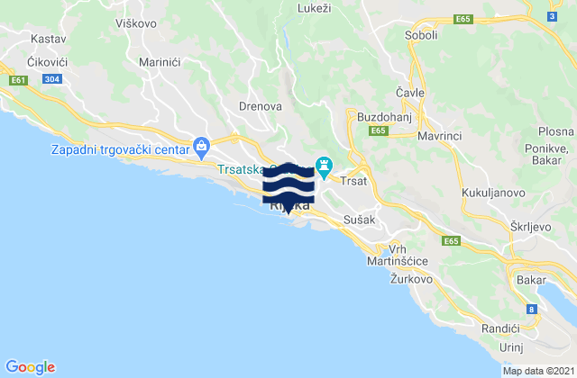 Rijeka, Croatiaの潮見表地図