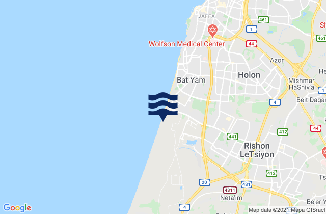 Rishon LeẔiyyon, Israelの潮見表地図