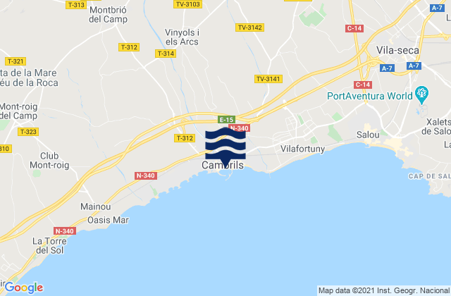 Riudoms, Spainの潮見表地図