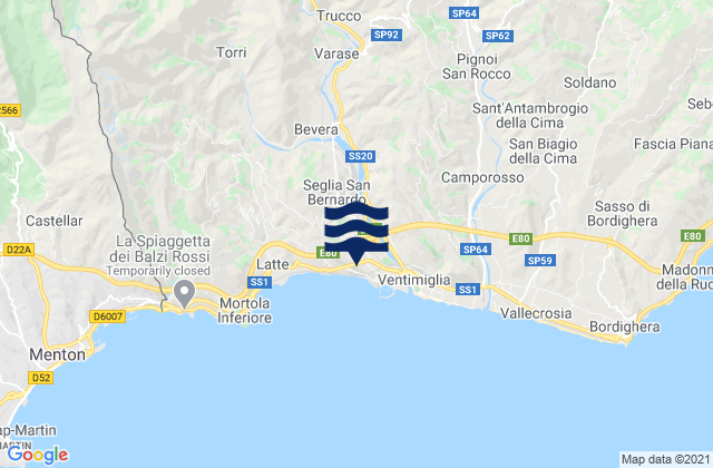 Rocchetta Nervina, Italyの潮見表地図