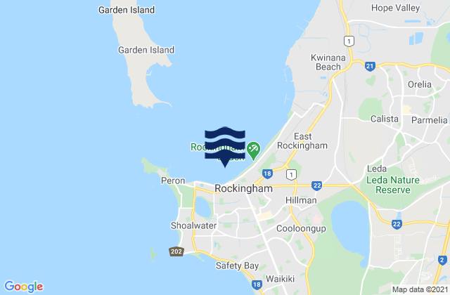 Rockingham Beach, Australiaの潮見表地図