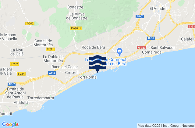 Roda de Barà, Spainの潮見表地図