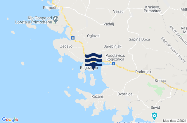 Rogoznica Općina, Croatiaの潮見表地図