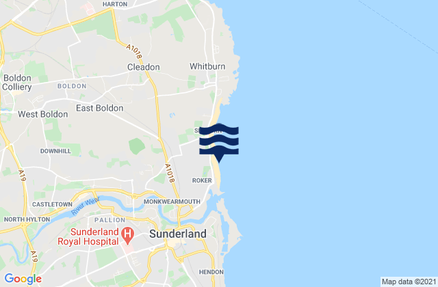 Roker Beach, United Kingdomの潮見表地図