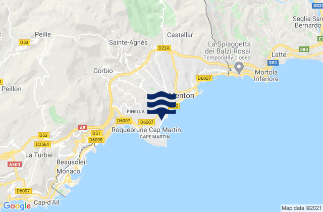 Roquebrune-Cap-Martin, Franceの潮見表地図