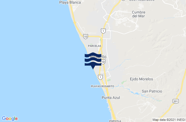 Rosarito, Mexicoの潮見表地図