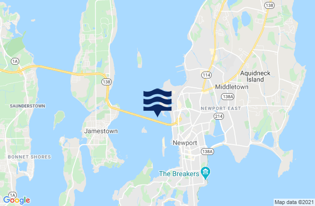 Rose Island northeast of, United Statesの潮見表地図