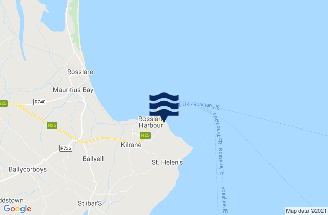 Rosslare Europort, Irelandの潮見表地図